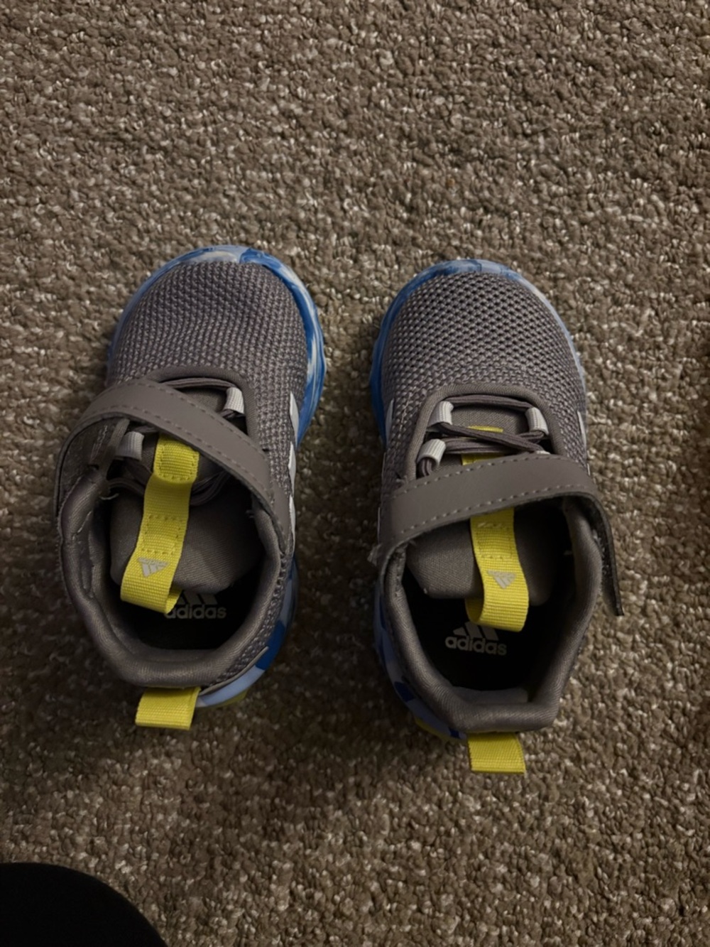 adidas baby racer Gray and Blue Sneakers with Yellow Pull Tabs